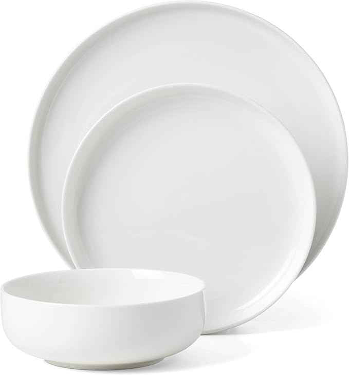 Oneida Dinnerware Set, 24 Seven White 24-Piece Dinnerware Set, Service For 8, Porcelain Material, Dishwasher And Microwave Safe, Bowls, Plates And Bowls, Dinner Dishes, Plates, Home (White, 24 Piece)