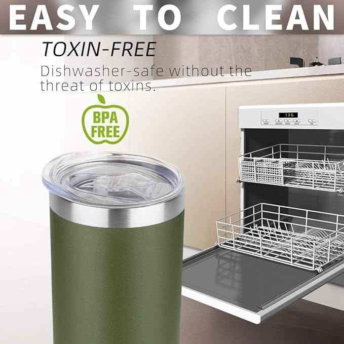 HASLE OUTFITTERS 20 oz Skinny Tumblers Bulk Set, Stainless Steel Insulated Slim Tumblers with Lids, Reusable Double Wall Travel Coffee Mugs, Durable Powder Coated Travel Water Cups(Army Green, 12)