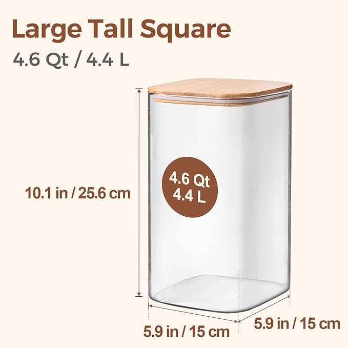 ComSaf 1.2 Gallon Wide Mouth Flour Sugar Storage Containers 2 Pcs, 4.6 Qt Glass Storage Containers with Lids, Large Pantry Glass Jar with Lid, Big Jars for Rice, Flour, Sugar, Cereal, Cookie, Coffee