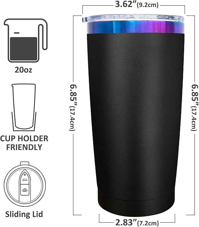 20 oz Tumbler Bulk 8 Pack Stainless Steel Tumblers with Lids and Straws, Double Wall Vacuum Insulated Travel Coffee Mug for Laser Engrave, Powder Coated Cups for Hot and Cold Drinks (Black,8 pack)
