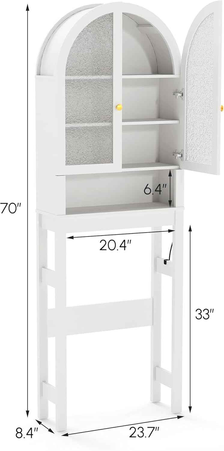 HMstone Over The Toilet Storage Cabinet, Arched Bathroom Organizer and Storage with Acrylic Doors and Adjustable Shelf, Space-Saving Freestanding Bathroom Modern Storage Cabinet Over Toilet