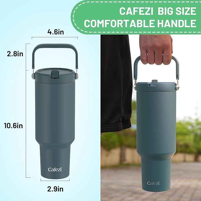 40 oz Insulated Tumbler with Top Handle and Flip Straw, Vacuum Insulated Stainless Steel Cup, Sweat-Free, Fits Cup Holder, Keeps Drinks Cold up to 30 Hours