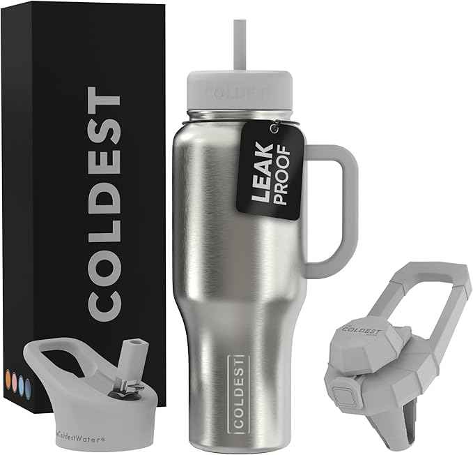 Coldest Tumbler with Handle and Straw - 100% Leak Proof Insulated Tumbler with Lid and Straw (3 Lids) - Stainless Steel Tumblers for Women & Men, Cup Holder Friendly Base, 36 oz (Polished Steel)