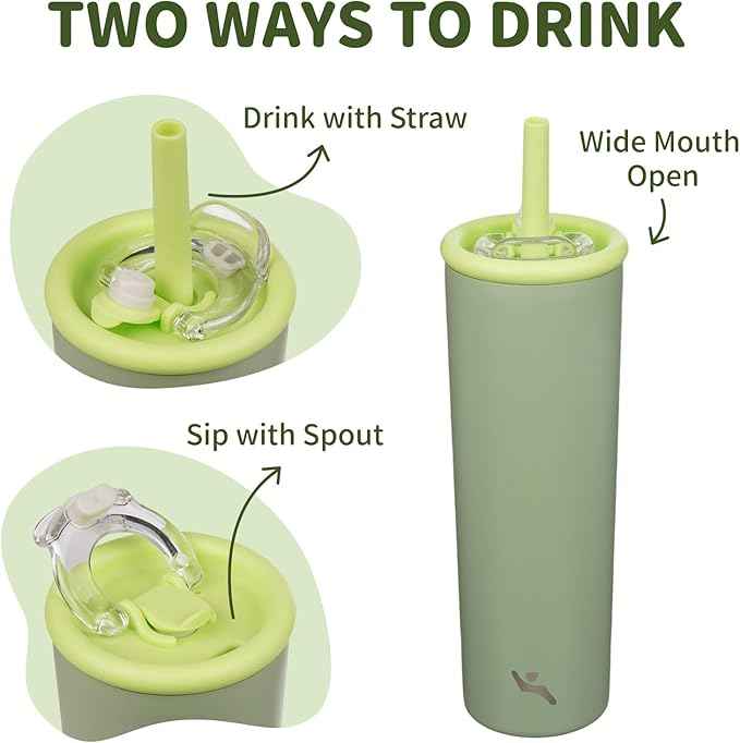 Konokyo 25oz Insulated Tumbler with Lid and Straw, Reusable Iced Coffee Cup with Lid, Travel Coffee Mug, BPA-Free, Leak-Proof and Durable, Bean Paste Green