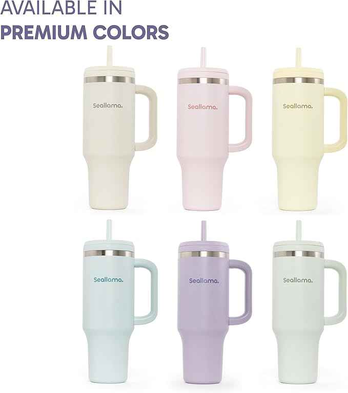 Seallama. Tumbler with Handle and Straw 40 oz | Cup Holder Compatible for Travel | Insulated Stainless Steel Cup | BPA-Free | (Mauve Meringue)