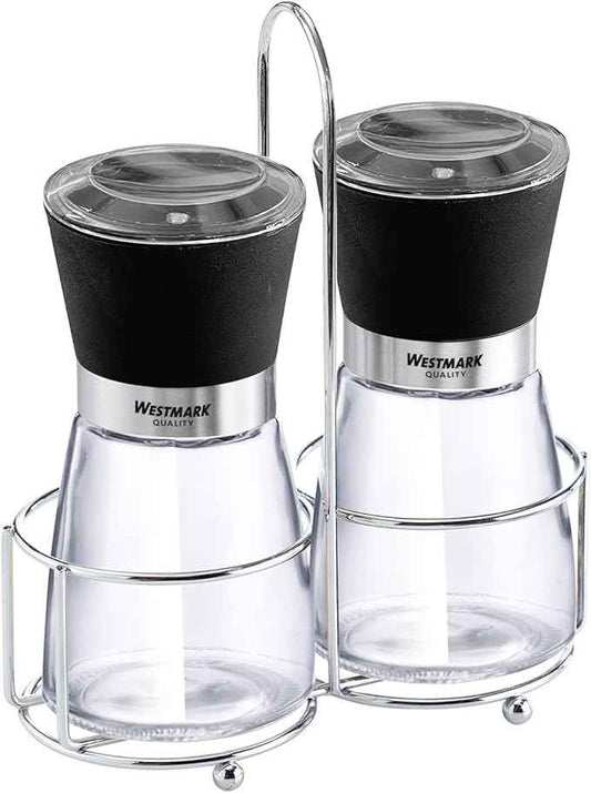 Westmark 63572260 Set of 2 spice mills, Glass, stainless steel, ABS, PE, PP, PS, ceramic, Transparent/black/Silver