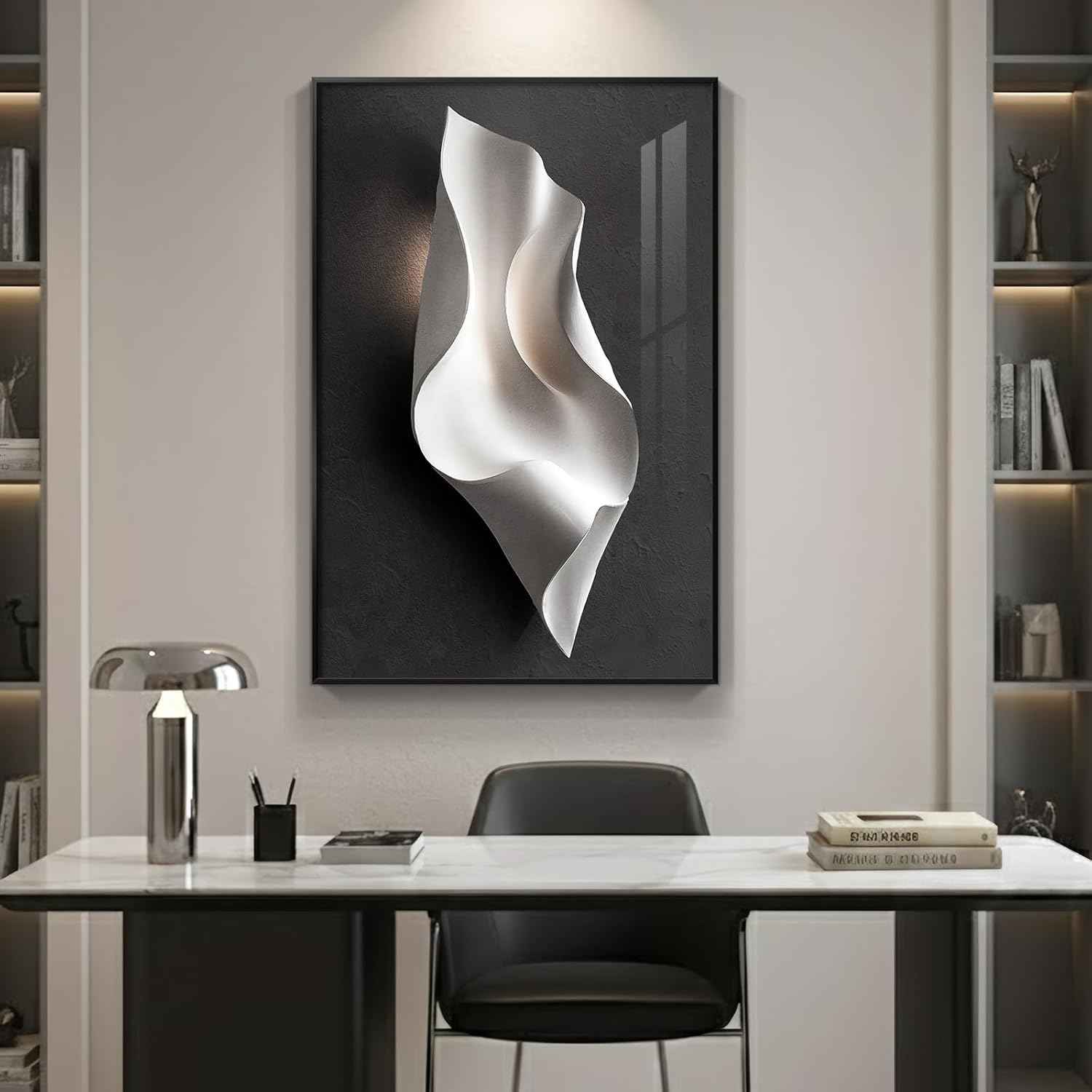 Framed Black and White Abstract Wall Art, Large Modern Elegant Prints Paintings Artwork for Walls, Contemporary Minimalist Pictures for Living Room Dining Bedroom Hallway Office Wall Decor 24x36 In