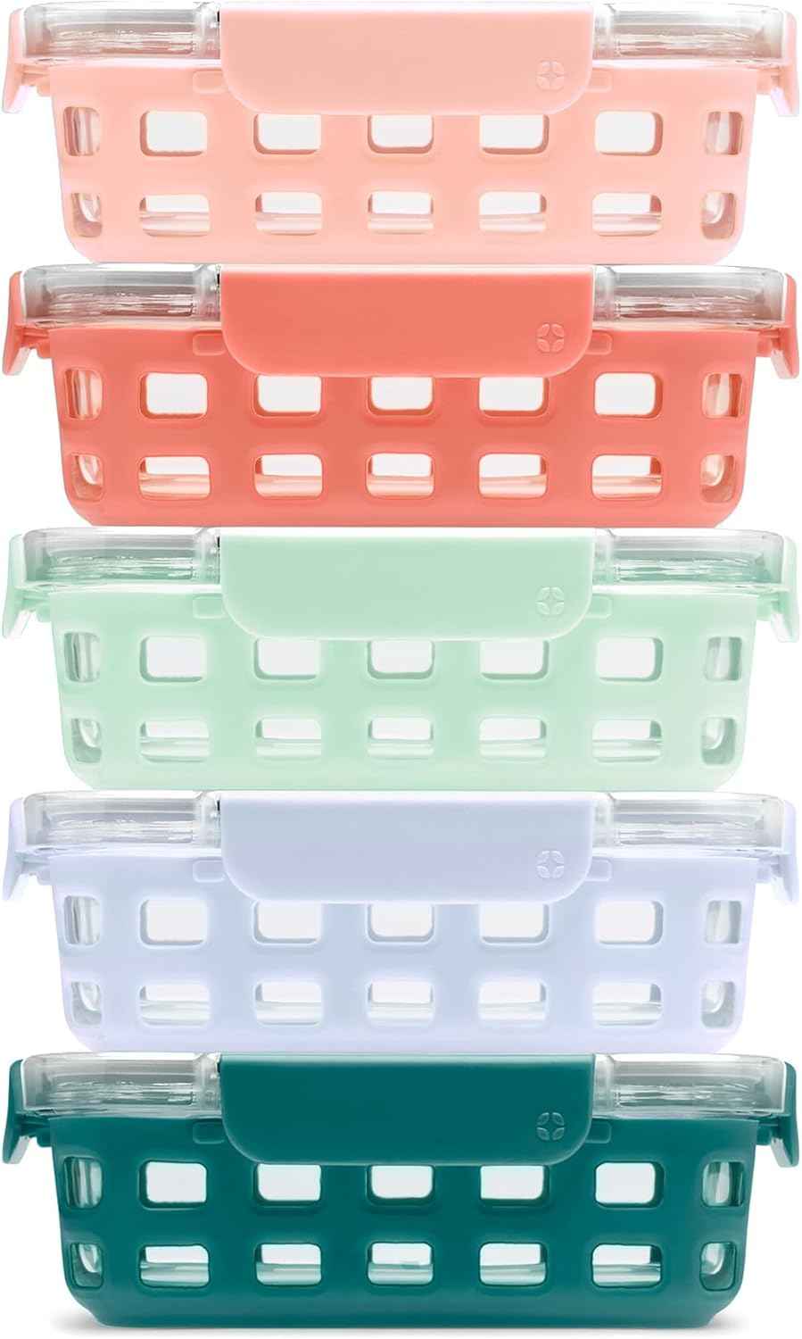 Ello Duraglass 3.4 Cup Meal Prep Sets 10Pc, 5 Pack Set- Glass Food Storage Container with Silicone Sleeve and Airtight BPA-Free Plastic Lids, Dishwasher, Microwave, and Freezer Safe, Melon