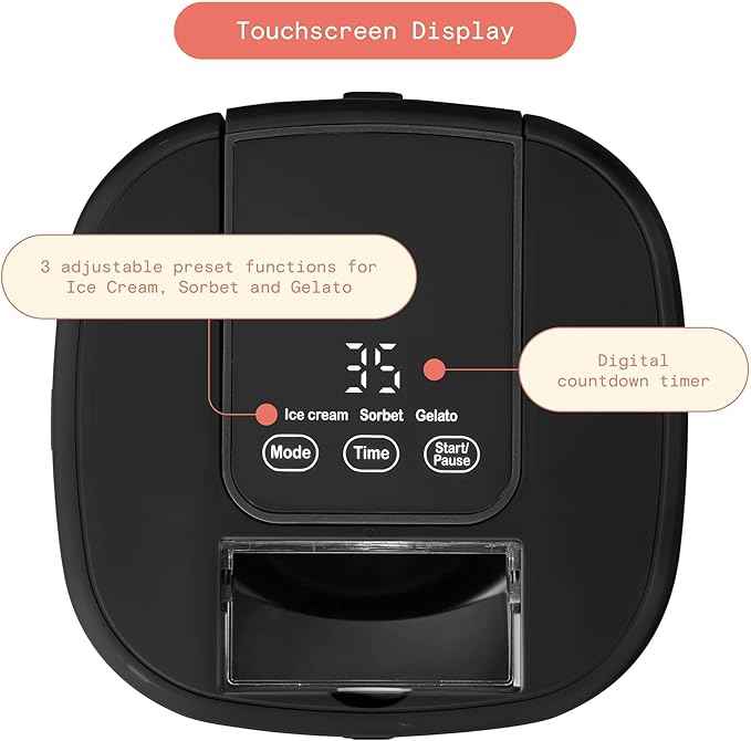 1.5 Quart Ice Cream Maker with Touch Control Panel, Freezer Bowl Design, Compact Electric Machine for Homemade Frozen Desserts, Gelato & Sorbet (Black Sesame)