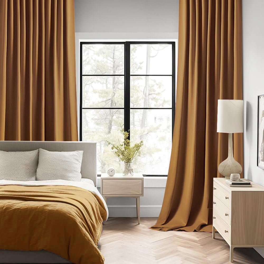 MIULEE Golden Brown Back Tab Blackout Curtains 84 Inch Length 2 Panels Set for Living Room Bedroom Privacy, Rod Pocket/Pinch Pleat Thermal Insulated Room Darkening Pleated Light Blocking Drapes