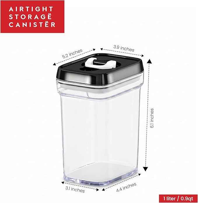 DWËLLZA KITCHEN Airtight Food Storage Containers with Lids – 6 Piece Set Air Tight Kitchen Storage Containers for Pantry Organization and Storage - Clear Plastic BPA-Free - Keeps Food Fresh & Dry
