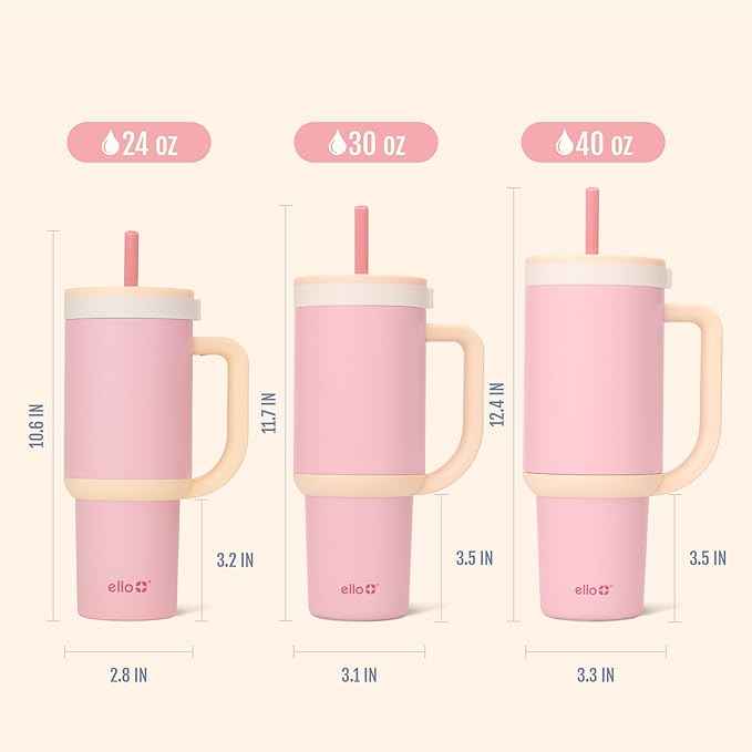 Ello Oasis 30 oz Tumbler with Handle & Retracting Straw | Reusable Insulated Stainless Steel Cup 100% Leakproof, Gifts for Teens Women Men | Keeps cold for 24 Hours, Cup Holder Friendly, Sunrise Glow