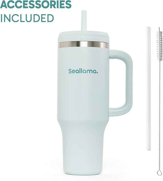 Seallama. Tumbler with Handle and Straw 40 oz | Cup Holder Compatible for Travel | Insulated Stainless Steel Cup | BPA-Free | (Ocean Gelato)
