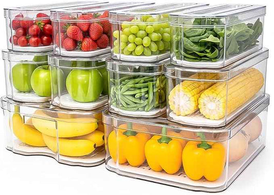 SMRCAD 10 Pack Refrigerator Organizers, Clear Container and Organizer Bins with Lids, Stackable Storage Containers for Fruits, Vegetable (Set of 10)