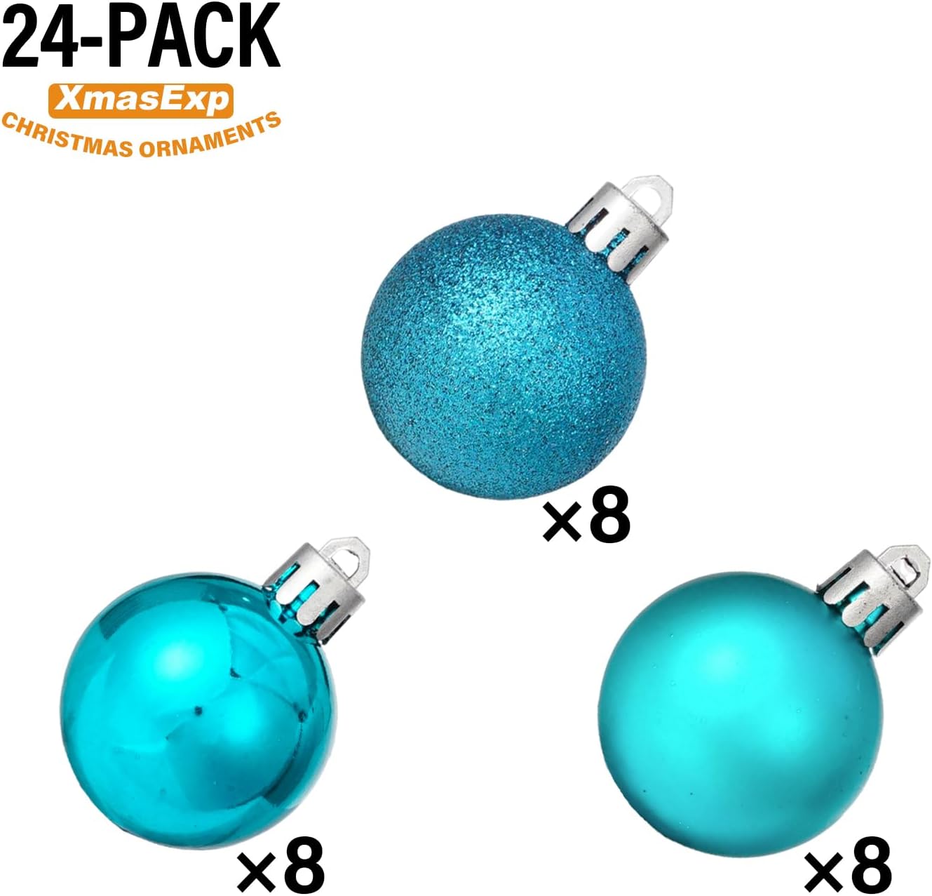 XmasExp 24ct Mini Christmas Ball Ornaments Shatterproof Christmas Ornaments Set Decorations for Xmas Tree Balls 30mm/1.18" (Light Blue)