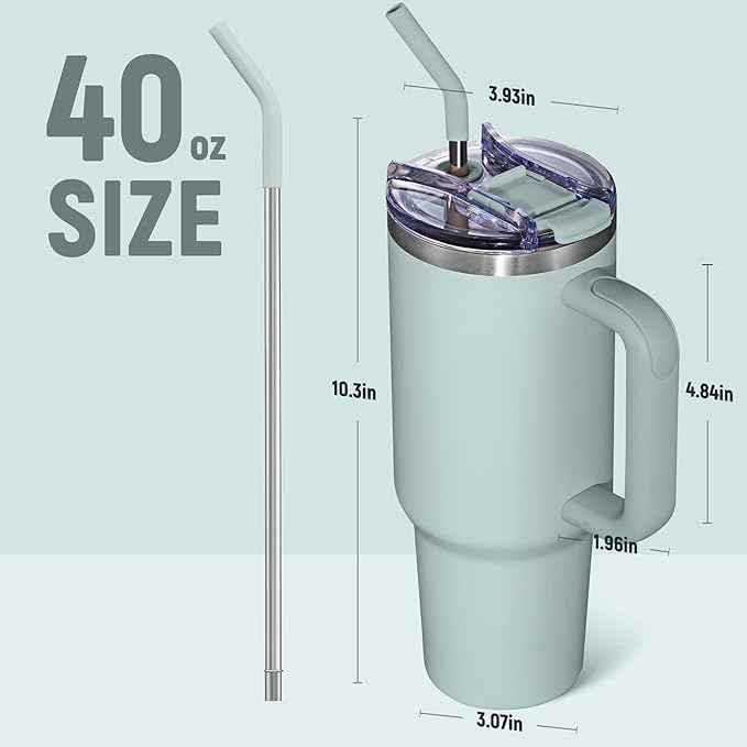 COKTIK 40 oz Tumbler With Handle and Straw, Insulated Tumbler With Leakproof Lids, Stainless Steel|BPA-Free, Cold for 24 H (Shale)