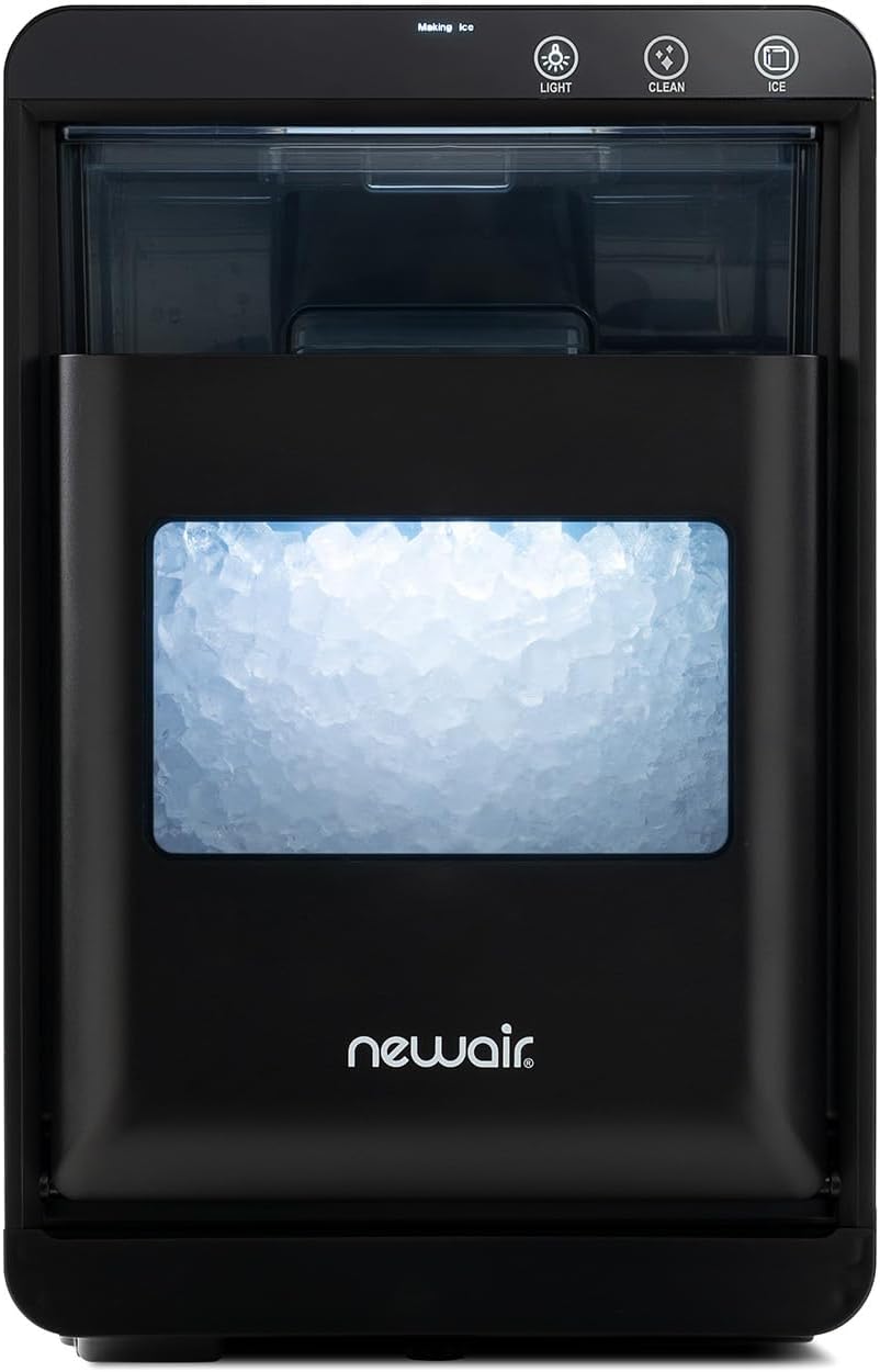 Nugget Ice Maker Countertop | 44 lbs/Day Pebble Ice Machine with Self-Cleaning | Soft Chewable Pebble & Sonic-Style Ice | Black Stainless Steel