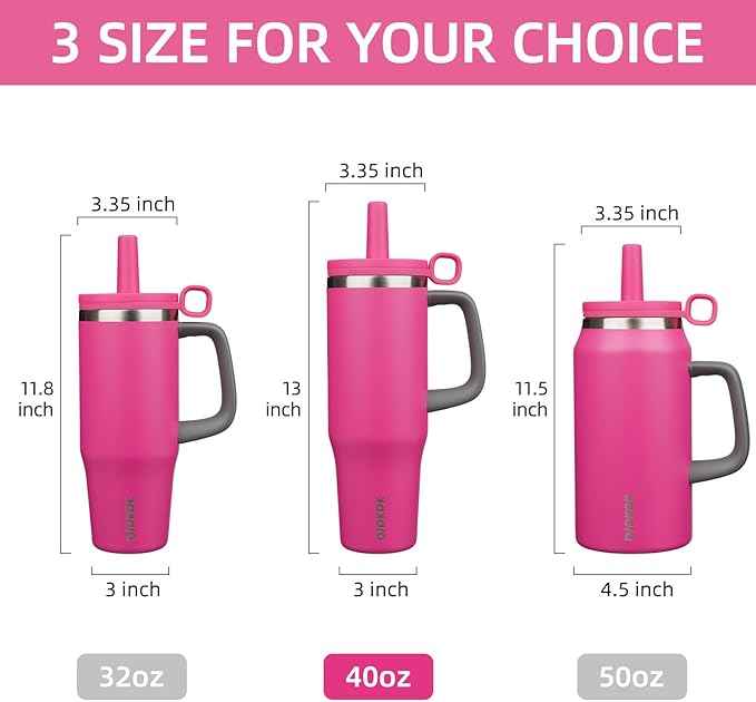 BJPKPK Insualted Tumblers with Handle and Straw 40oz Stianless Steel Travel Coffee Mug Thermal Cups with Lid,Barbie Pink