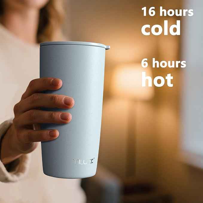 TILUCK 20 oz Insulated Tumbler with BPA-Free Lid, Stainless Steel Vacuum Travel Coffee Mug, Double Wall Coffee Tumbler（20oz，Matte LightBlue）