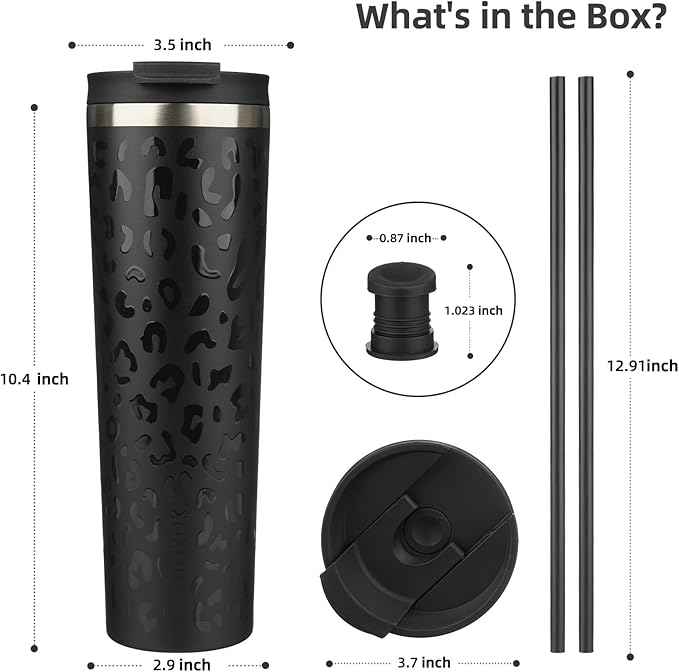 BJPKPK 34oz Insulated Tumbler With lid And Straw Stainless Steel Tumblers Travel Coffee Mug Reusable Thermal Cup,Black Leopard
