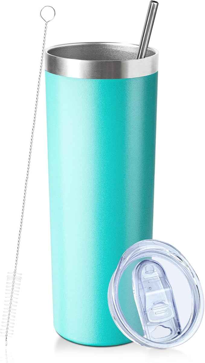 20 oz Skinny Tumbler with Lid and Straw,Stainless Steel Vacuum Insulated Tumbler Cup Double Wall Leak-proof Coffee Mug,Travel Thermal Water Tumbler for Home,Office,Outdoor(Teal,1)