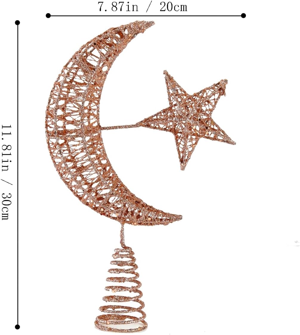 BinaryABC Moon and Star Christmas Tree Topper,Glittering Christmas Tree Decoration Ornaments,Xmas Tree Decorations Holiday Seasonal Home Décor (Rose Gold)