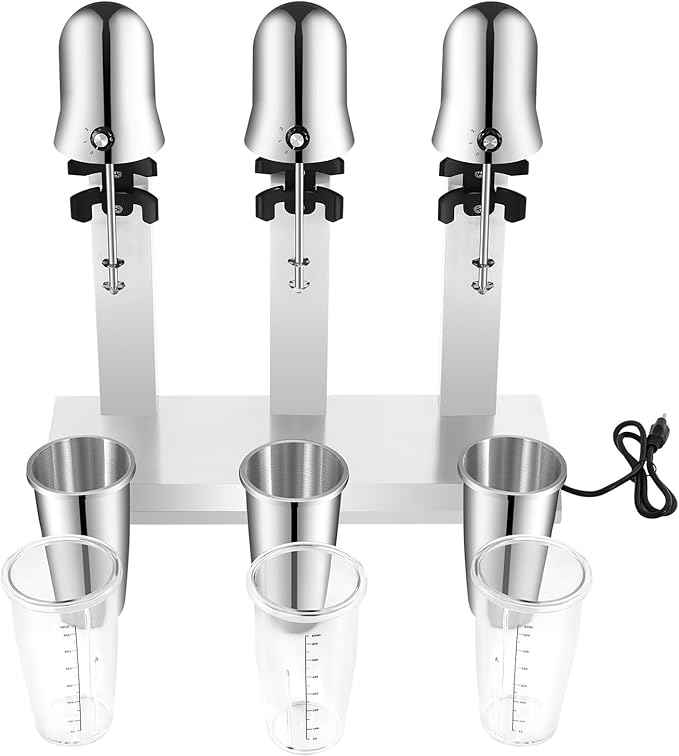 Electric Milkshake Maker, 3 Heads Commercial Milkshake Mixer with 8 Anti-Slip Feet & Powerful Motor Stainless Steel Milk Shake Machine for Beverage Store Cafe Ice Cream Parlor Teahouse Hotel Bar Etc