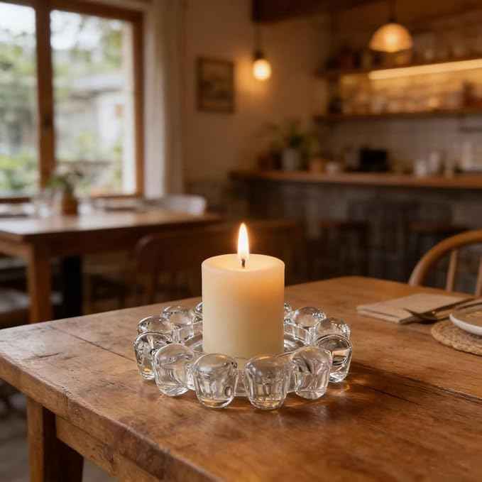 khtumeware Chic Clear Bubble Glass Candle Dish – Modern Clear Glass Candle Holder for Tealights & Diffusers, Decorative Tray for Home & Tabletop Decor（1 Pack）