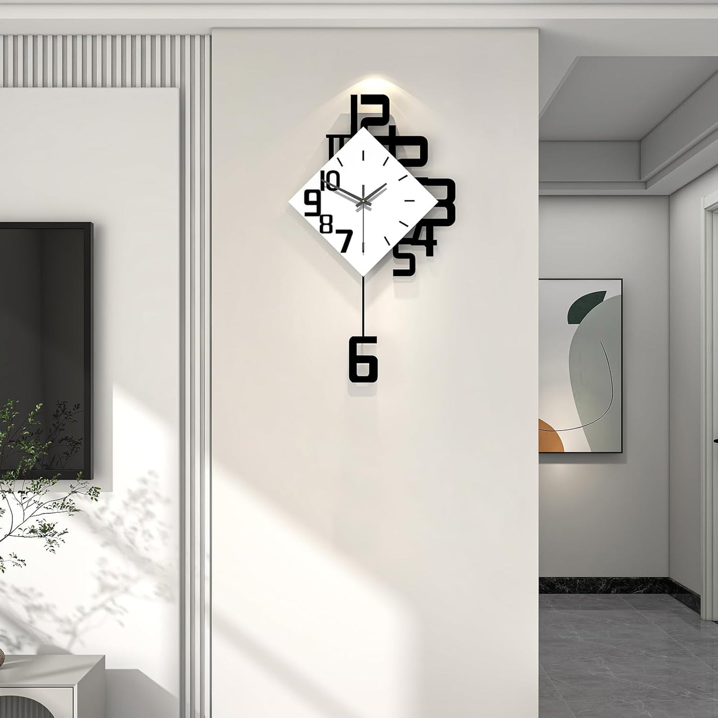 Decorative Wall Clock for Living Room Decor Large Modern Wall Clocks with Pendulum Battery Operated for Bedroom Office Kitchen Home Black Wood Silent Wall Clock Non Ticking 11.8 * 19.7"
