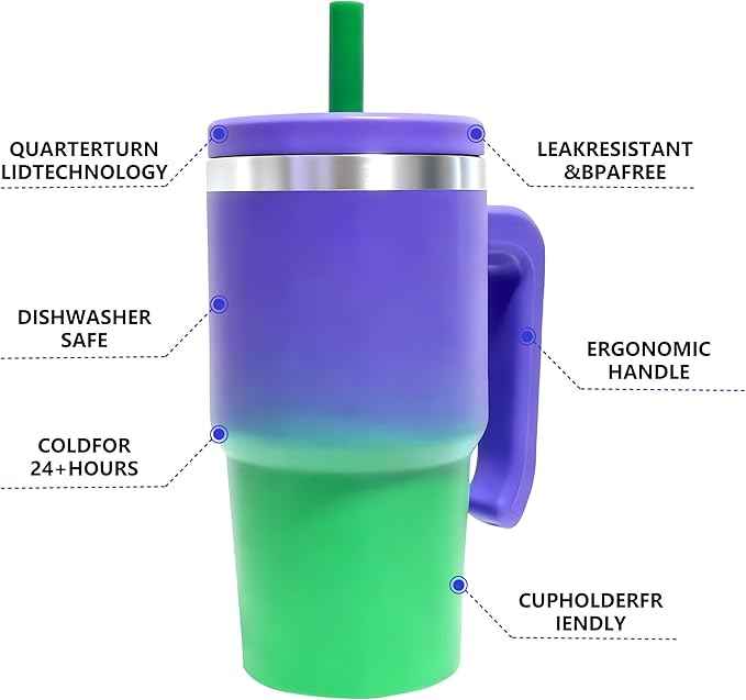 2PCS 20-OZ Insulated Water Bottle,Insulated Stainless Steel Tumbler,Reusable Cold Drink Thermos,BPA-Free, Double-Wall Stainless Steel Water Bottle (Purple Green Gradients, 20, Fluid Ounces)