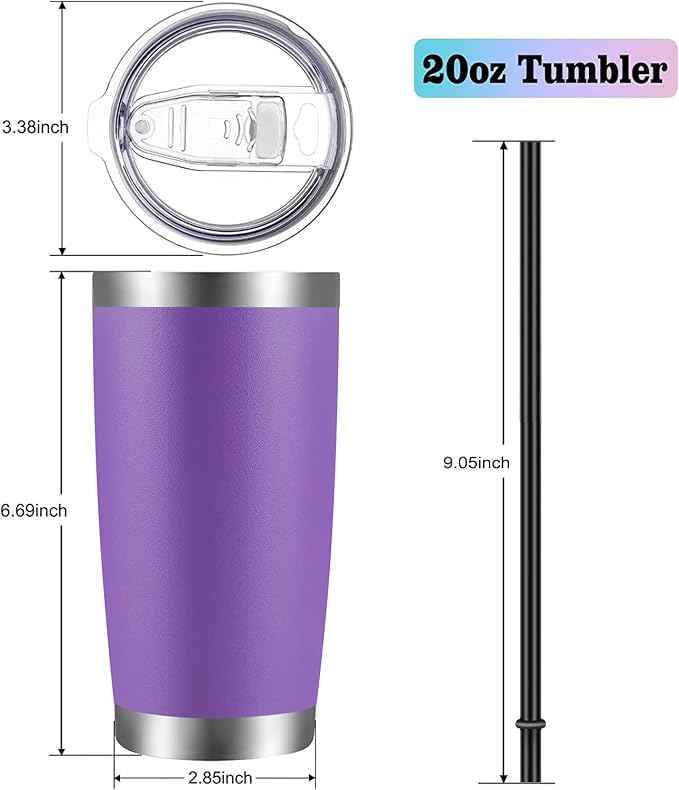 VEGOND 20oz Tumbler with Lid and Straw Stainless Steel Tumbler Cup Bulk Vacuum Insulated Double Wall Travel Coffee Mug Powder Coated Coffee Cup, Purple, 6 Pack