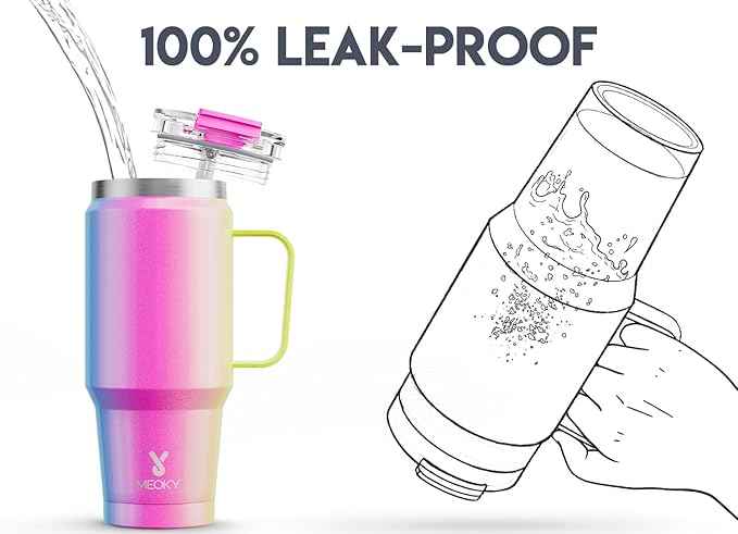 Meoky 32 oz Tumbler with Handle, Insulated Tumbler with Lid and Straw, Stainless Steel Travel Mug, 100% Leak Proof, Keeps Cold for 24 Hours or Hot for 8 Hours, Fits in Car Cup Holder (Carnival)