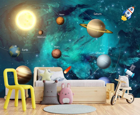 Kids Universe Planet Galaxy Wallpaper Solar System Starry bight Sky Ceiling Nursery Wall Mural - 137"x96"（Not Peel and Stick）