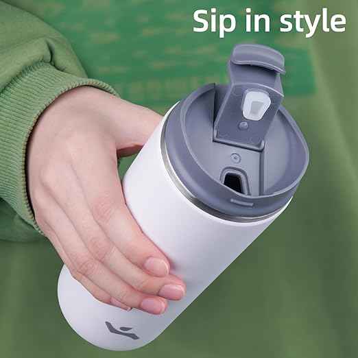 Konokyo Tumbler with Lid, 12 oz Travel Coffee Mug Double Wall Vacuum Stainless Steel Thermal Metal Cup Insulated Water Bottle,Beige