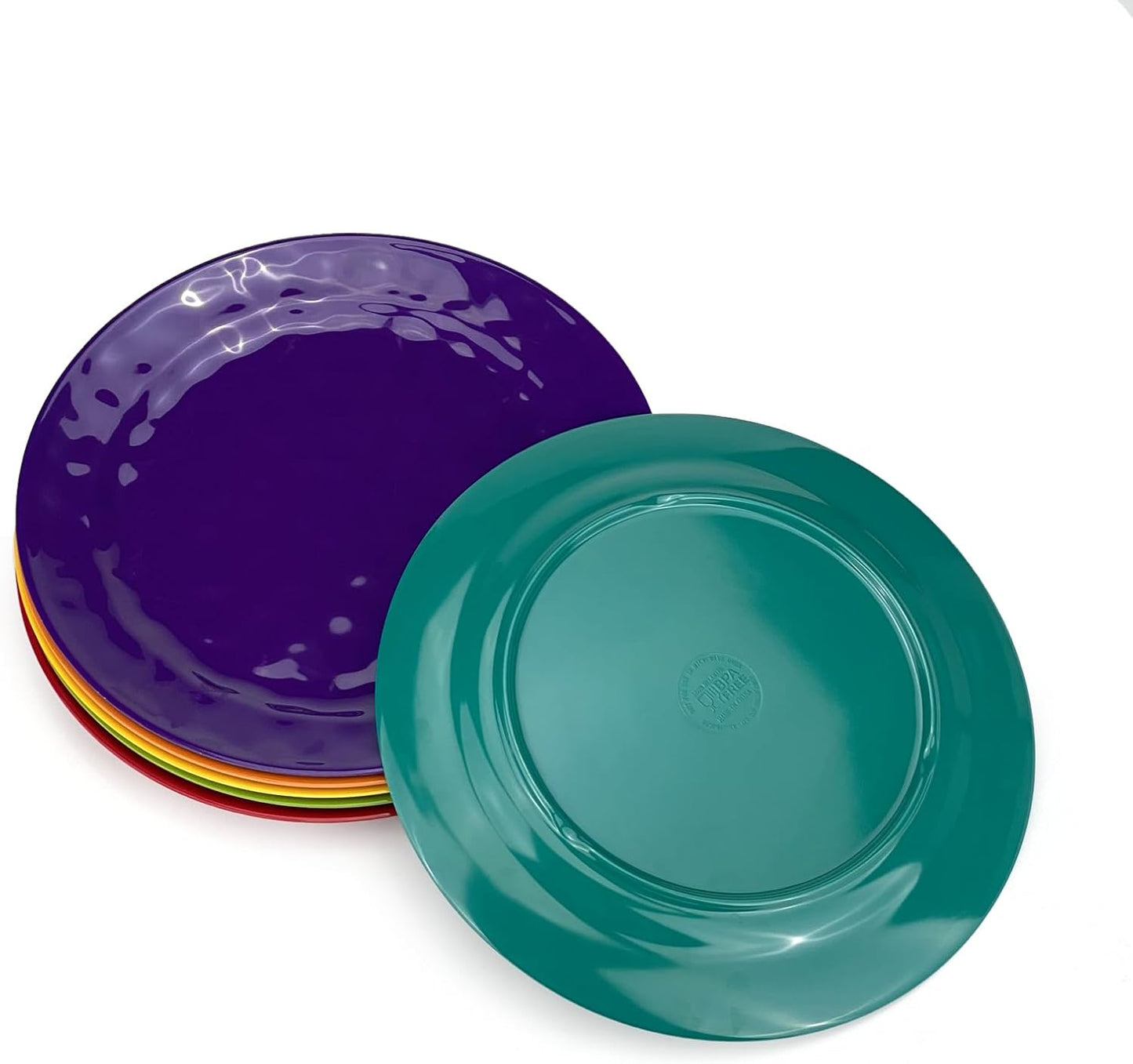 6-Piece 100% Melamine Dinner/Lunch Plate Set,10inch Round Melamine Salad Plates Picnic Plates for Holiday Home Party,Break-resistant and Lightweight,Hammered Finish,BPA Free (Multi color)