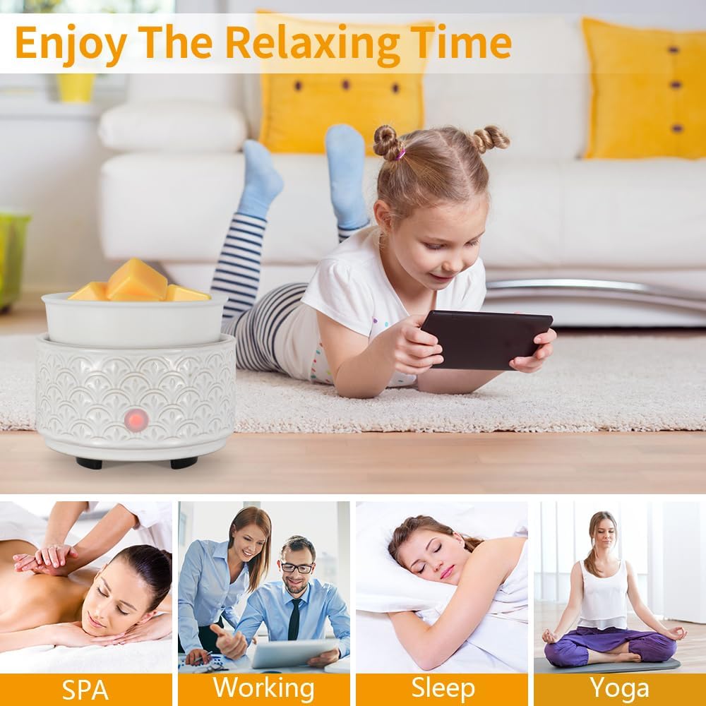 kobodon Ceramic Wax Melt Warmer - 3-in-1Electric Wax Warmer-Fragrance Candle Burner for Scented Wax Tarts and Essential Oils - Wax Melts as Gifts for Moms Grandma Women Girls（White-Gray）