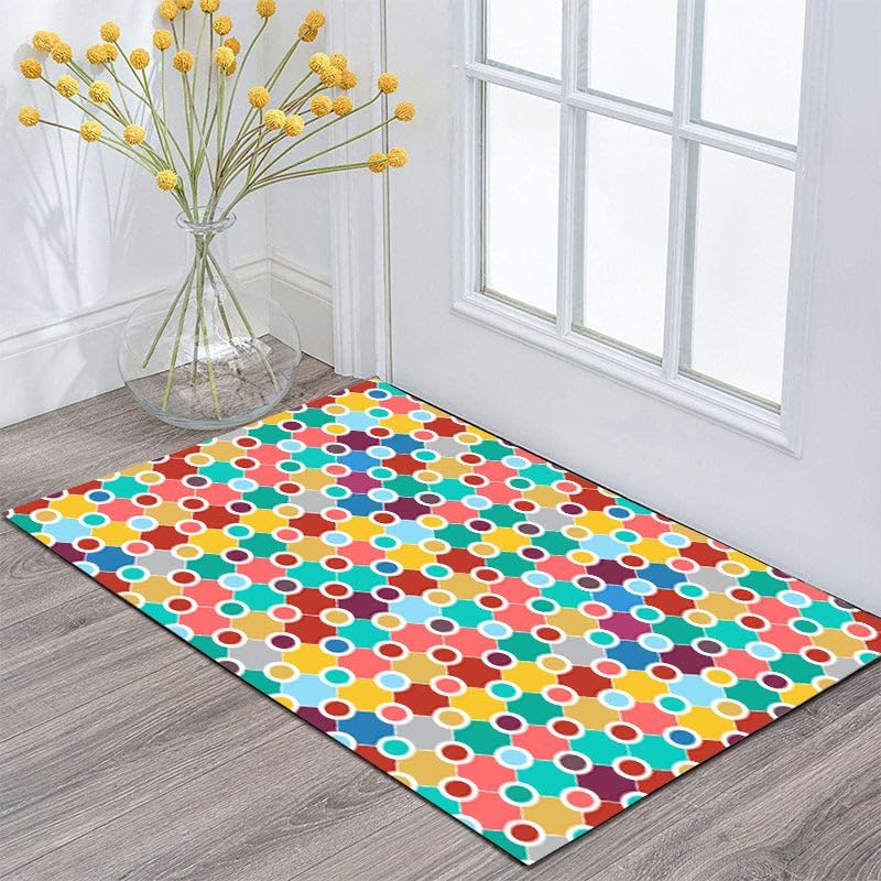 Machine Washable Polka Dot Rug for Kids Area - Multicolor Soft Rug for Nursery/Playroom/Classroom - 6x9