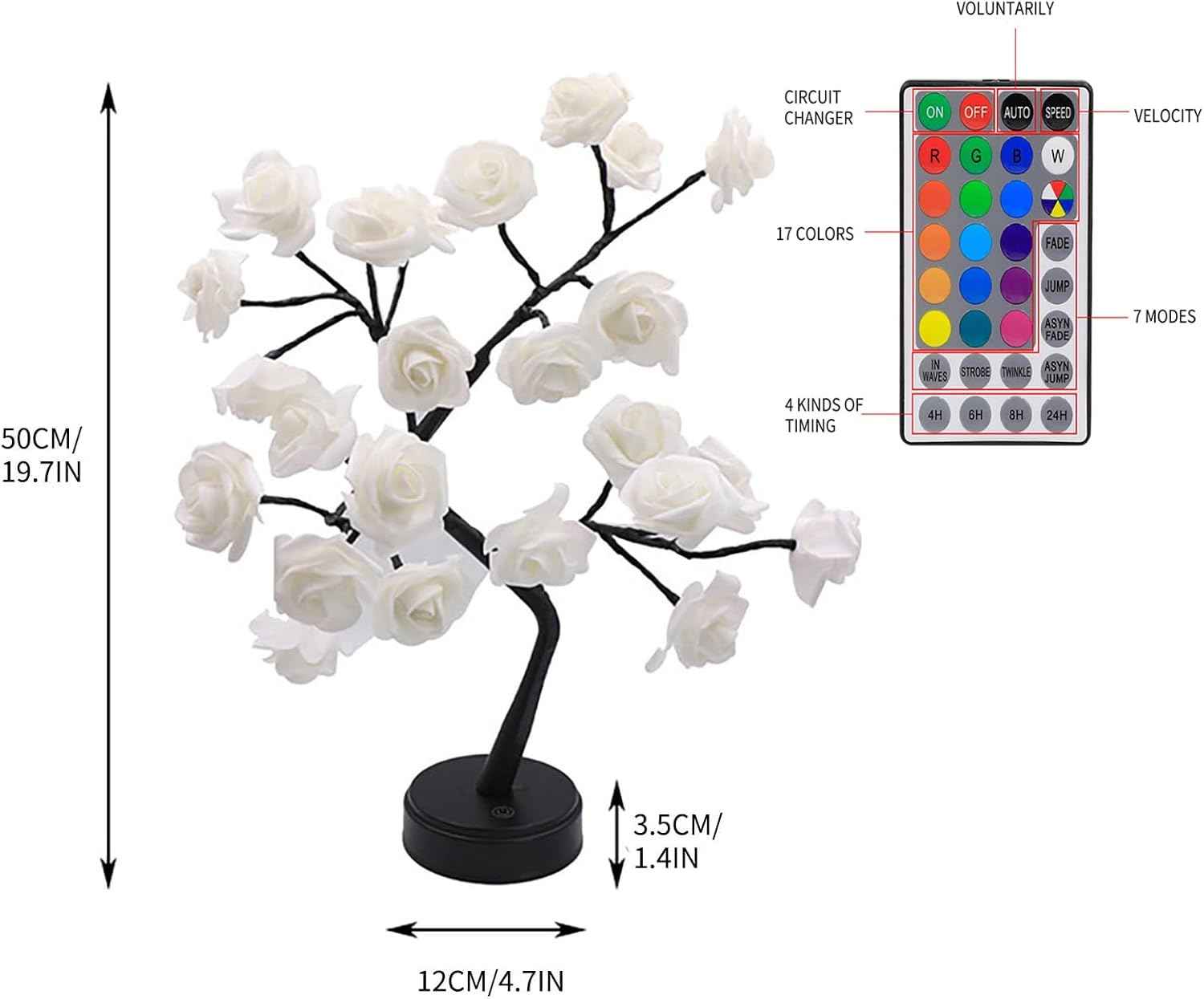 17 Colors Rose Tree Lamp, Color Changing Multicolor LED Table Lamp with Remote, 18" Pink Flower Bonsai Tree Light, Decorative Desk Tree for Mother’s Day, Christmas, Valentine’s Day, Wedding Decor