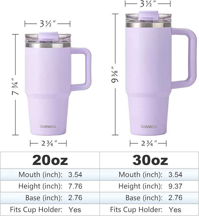 SUNWILL Coffee Tumbler with Handle, 30 oz Travel Mug with Lid and Straw Insulated, Stainless Steel Cup Leak Proof for Travel & Outdoor, Cupholder Friendly, Powder Coated Orchid