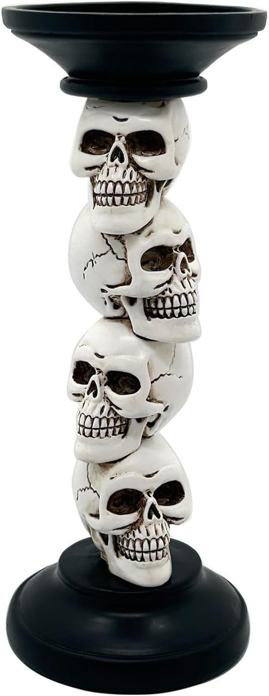 Pillar Candle Holder for Halloween Decoration Indoor, Skull Candlestick Holder, Skeleton Candlestick Holder Spooky Decor Black Taper Candle Holders