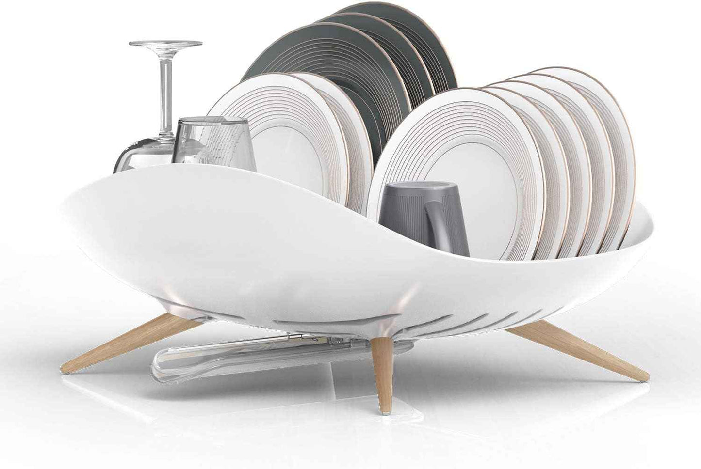 carrotez Dish Drying Rack, Dish Rack, Dish Drainer with Swivel Spout for Kitchen Counter, Auto Water Drainage, Durable, Rustproof, White