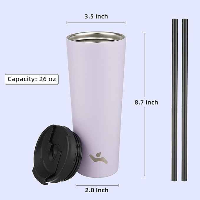 Konokyo 26 OZ Insulated Tumbler with Lid and 2 Straws Stainless Steel Water Bottle Vacuum Travel Mug Coffee Cup,Taro