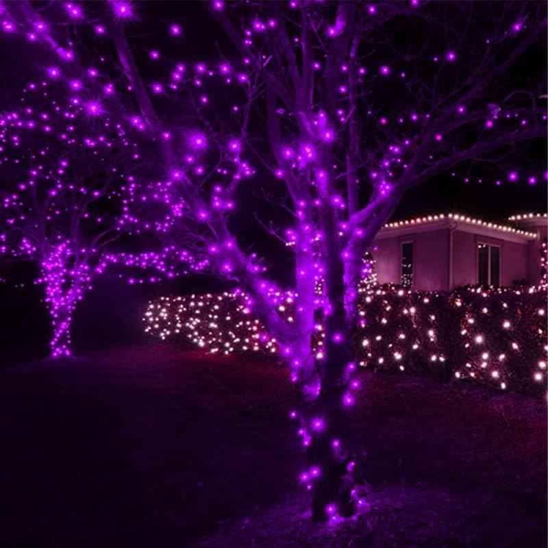 Purple Halloween Lights Battery Operated,2PK18Ft 50 LED Mini String with Timer 8 Modes Twinkle Light Outdoor Waterproof for Tree Garland Decor
