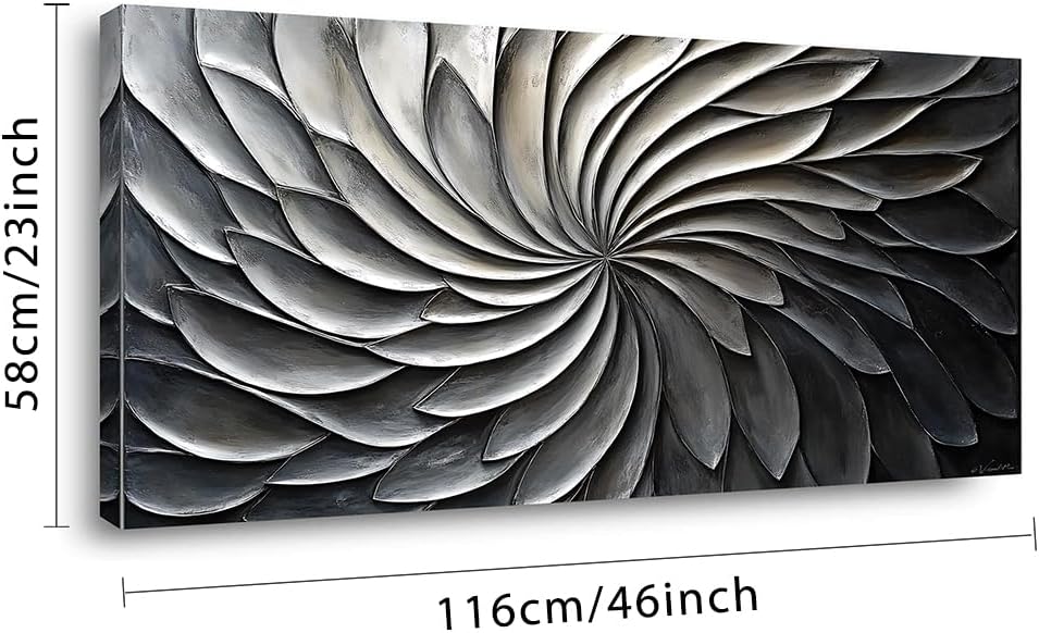 LASMOND Abstract Black and White Wall Art for Living Room Modern Canvas Print Painting Lines Flower Floral Large Artwork Bedroom Home Office Wall Décor (46x23 Inches)