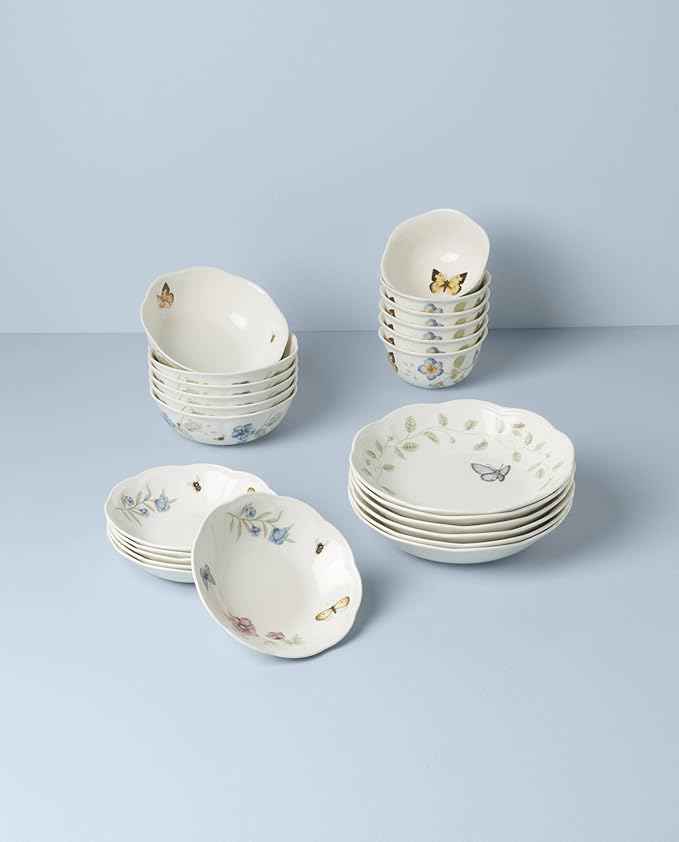 Lenox Dinnerware Set, Butterfly Meadow 24-Piece Bowls Set, Service For 6, Elegant Porcelain Dinnerware, Microwave And Dishwasher Safe, Dish Set, Plates & Dishes, Ramen Bowl (Assorted, 24 Piece)