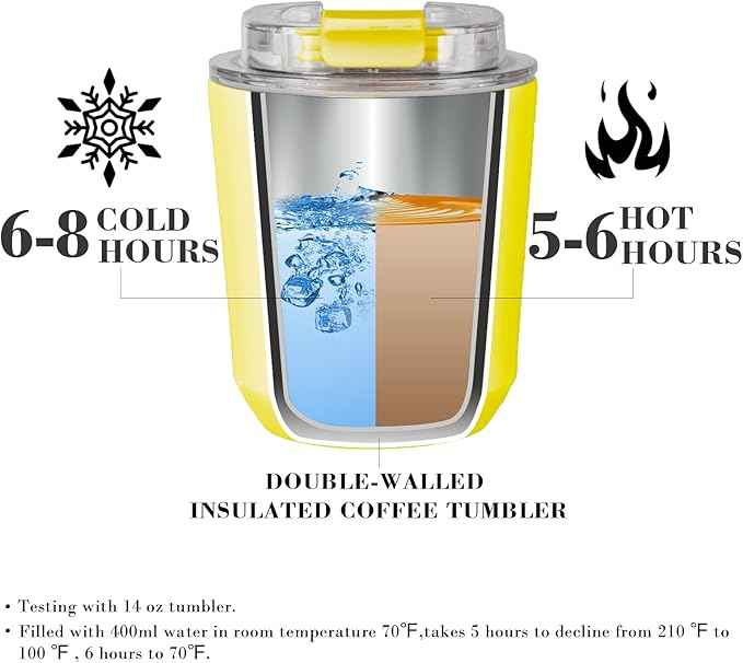 Puraville Insulated Tumblers with Lid, 10 oz Travel Coffee Mug Stainless Steel Vacuum Cup, Leak Proof Reusable Double Walled Coffee Tumbler for Iced and Hot Drinks, Yellow