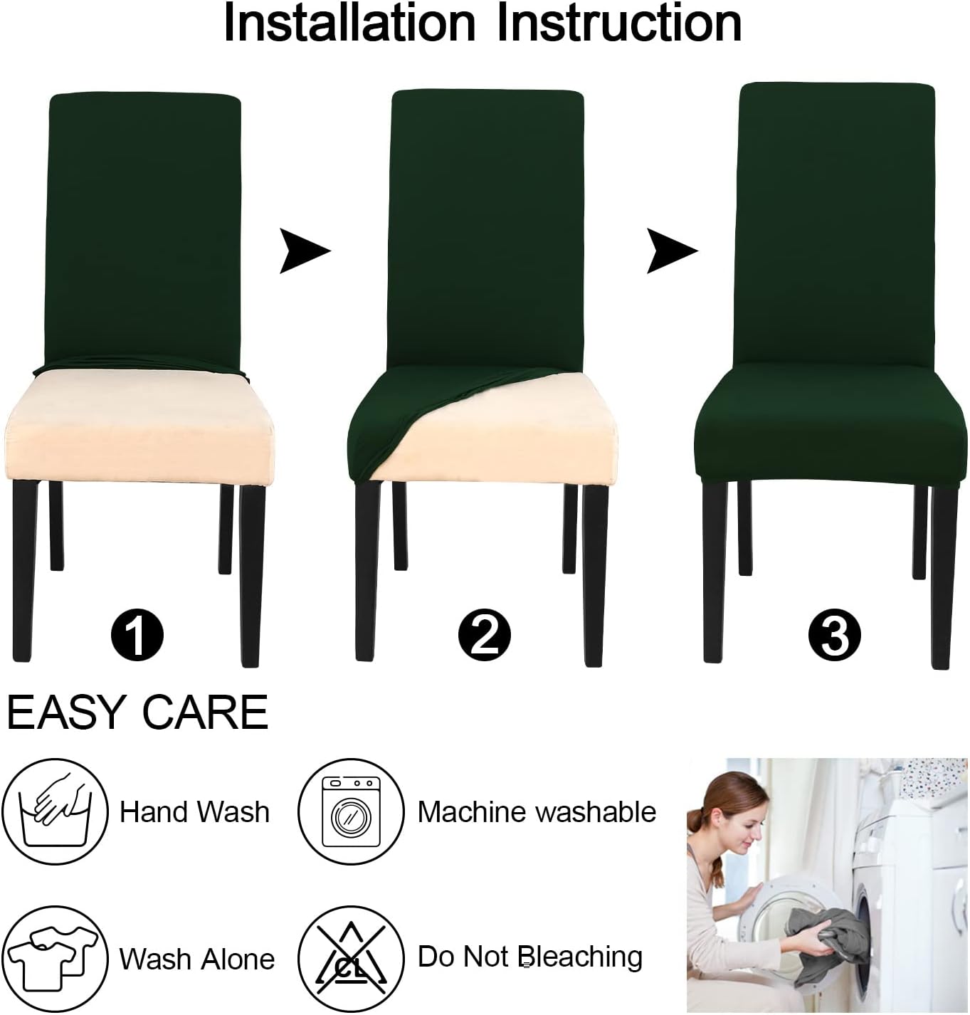JQinHome Chair Covers for Dining Chairs, High Stretch Removable Washable Chair Protector Cover Set of 6, Chair Slipcovers for Dining Room, Kitchen,Home Party,Wedding Ceremony(Hunter Green, 6PC)