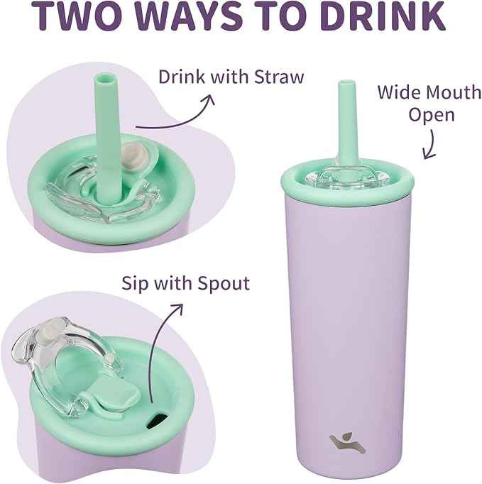 Konokyo 20oz Insulated Tumbler with Lid and Straw, Reusable Iced Coffee Cup with Lid, Travel Coffee Mug, BPA-Free, Leak-Proof and Durable, Purple