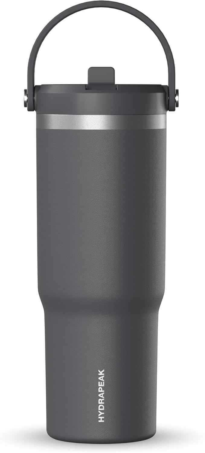 Hydrapeak Nomad 32 oz Tumbler with Handle and Straw Lid, Leakproof, Double Insulated, 32oz Cup, Stainless Steel | Grey Matter
