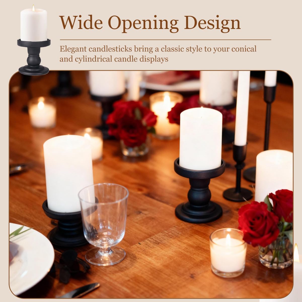 Matte Black Glass Candle Holder Pillar Taper Candle Stand Decorative Candlestick Holder Stand for Home Decor Wedding Dinner Table Centerpieces (Exclude Candles)